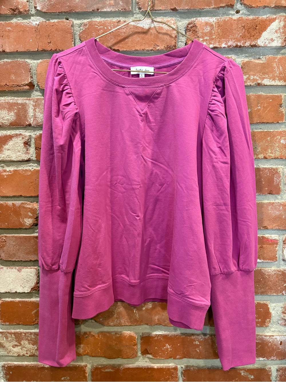 Another Love Tara Puff Sleeve Sweatshirt Womens Size Large Magenta